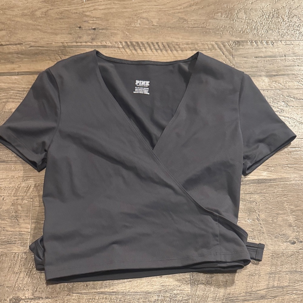 PINK Victoria's Secret Charcoal Short Sleeve Wrap Top - Size XS